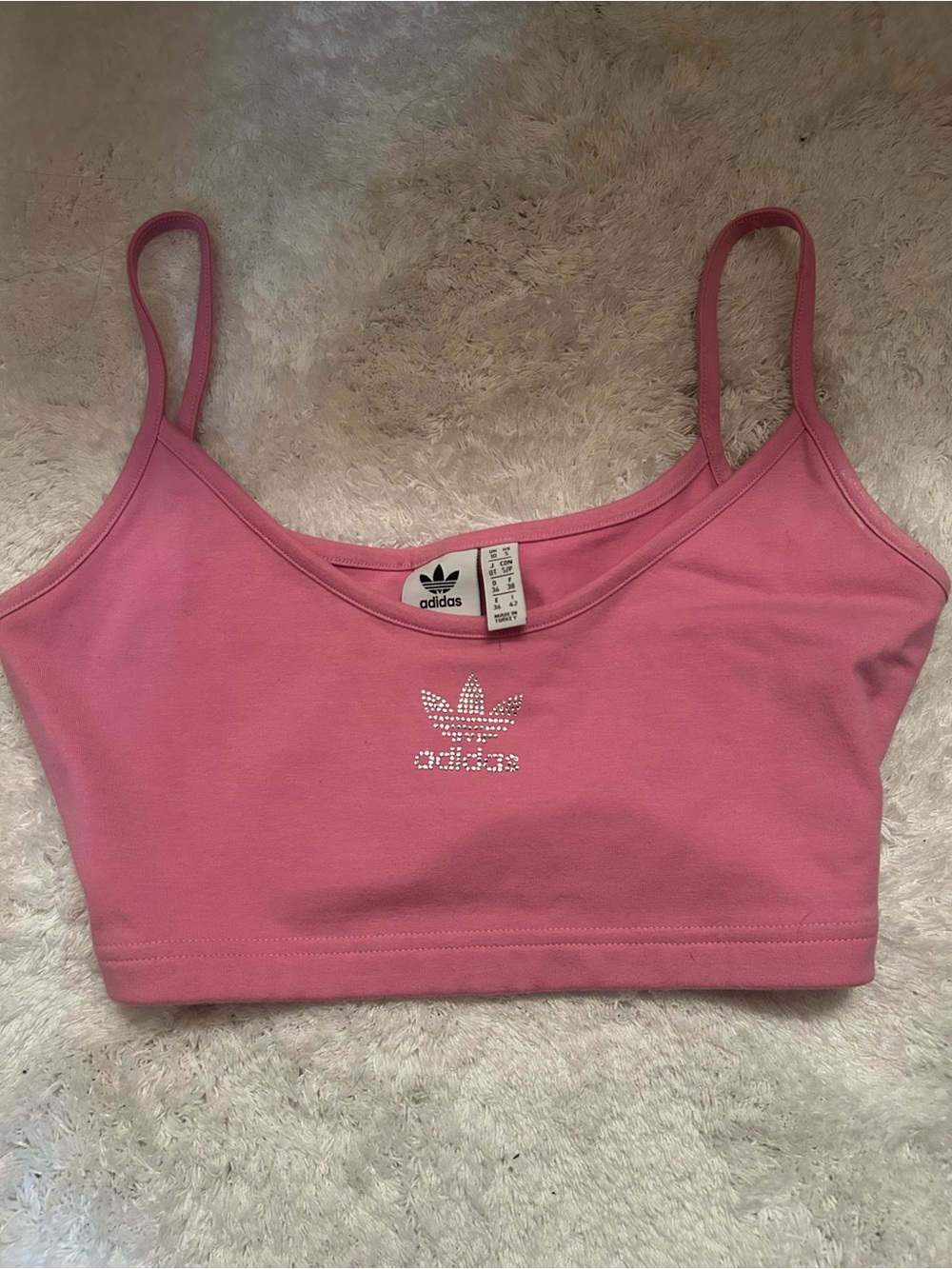 Adidas Pink Cropped Tank Top/Bralette with Rhinestone Logo
